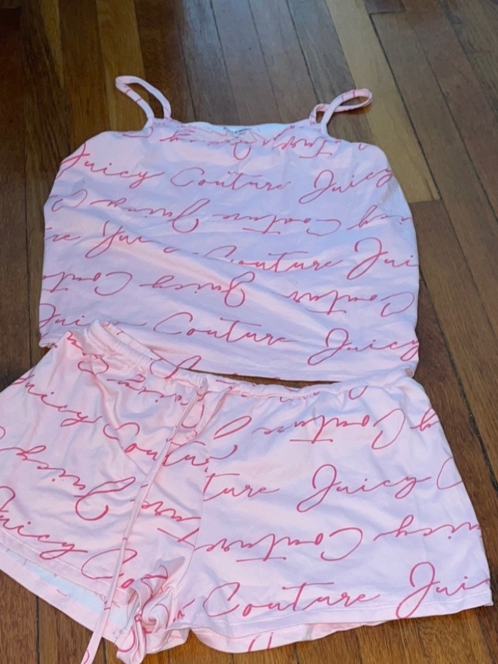 JUICY COUTURE SIZE LARGE L PINK SCRIPT TANK TOP AND SHORTS PAJAMA SET LOT5970